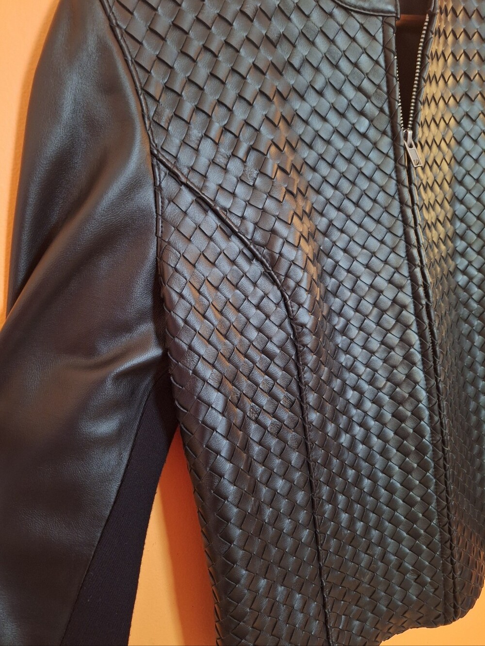 Colleen Lopez 100% Leather Black Womens Motorcycle Jacket Sz 12 Weave - Picture 4 of 5